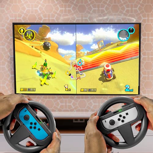Orzly Steering Wheels for Nintendo Switch & OLED Console - Party Pack (4 Wheels), Steering Wheel Joycon Controller Attachments for Mariokart Switch (2x Black Wheels, 1 x Blue Wheel, 1 x Red Wheel)