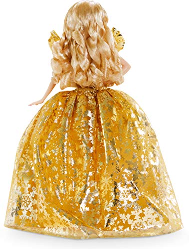 Barbie Signature 2020 Holiday Doll (12-inch Blonde Long Hair) in Golden Gown, with Doll Stand and Certificate of Authenticity, Gift for 6 Year Olds and Up