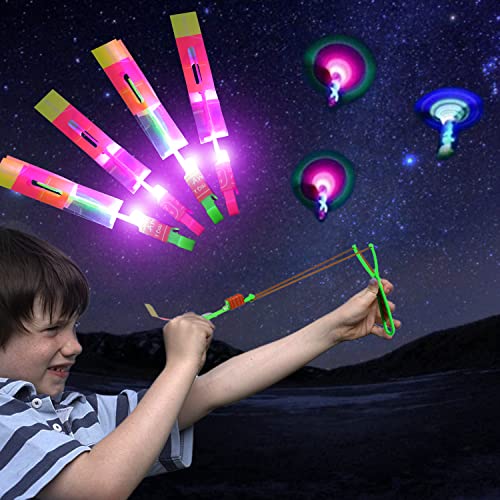 VEYLIN Helicopter Shooters Toy, 12PCS Slingshot Toy Arrow Rocket Shooters Toy Copters, Christmas Day Outdoor Gifts Party Bag Fillers