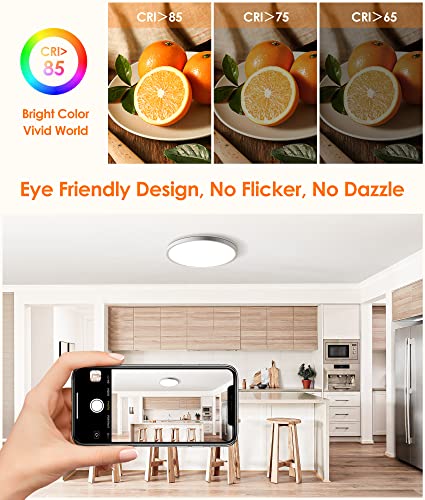 bedee 12 Inch 24W LED Ceiling Light 3000K-6500K Dimmable Ceiling Lights IP44 Bathroom Light 2880lm Flush Kitchen Lighting 2.4cm Ultra Thin Led Lights for Bedroom Livingroom Hallway Office Garage