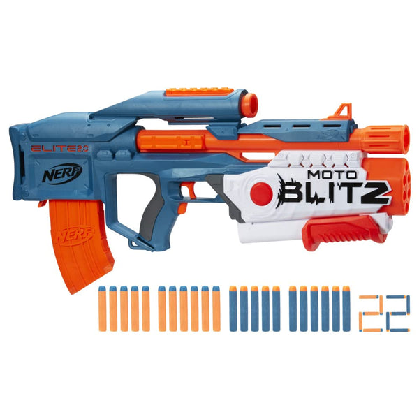 Nerf Elite 2.0 Motoblitz CS-10 Blaster, Motorised 10-Dart Blasting, Airblitz 6 Darts At Once, Clip, 22 Elite Darts