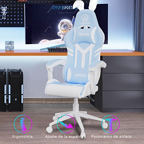 JOYFLY Kawaii Gaming Chair for Girls, Kawaii Computer Gamer Chair for Teens Adults Ergonomic PC Chair with Padded Armrests, and Lumbar Support (Light Blue)