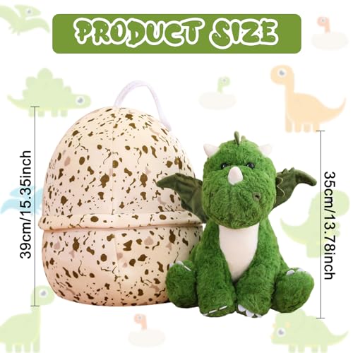 HICAS Dinosaur Egg Stuffed Animal Plush Toy Dinosaur Hatching Eggs Plush Doll Super Soft Dinosaur Plushies Hug Pillow Birthday for Kids Girls Boys (35cm(Dinosaur)+39cm(Egg))