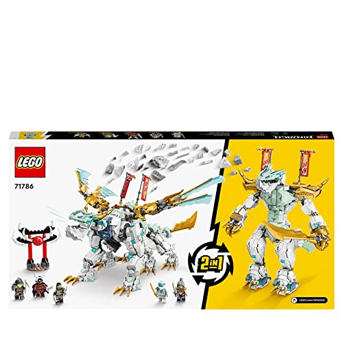 LEGO 71786 NINJAGO Zane’s Ice Dragon Creature 2in1 Dragon Toy to Action Figure Warrior, Model Building Kit, Construction Set for Kids, Boys & Girls with 5 Minifigures