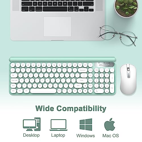 Wireless Keyboard and Mouse,RaceGT Typewriter Keyboard 2.4 GHz Silent Mouse Green Keyboard USB Computer Keyboard & Mouse Combos Splash-Proof Cute Retro Keyboard for PC Laptop Desktop UK Layout