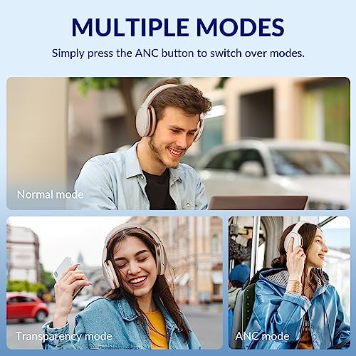 TONEMAC H3 Adaptive Noise Cancelling Headphones,Wireless Over-Ear Bluetooth 5.0 Earphones,Foldable Hi-Fi Stereo Bass Headsets,80 Hrs Playtime,Built-in Mic＆Wired Mode for Phone/PC
