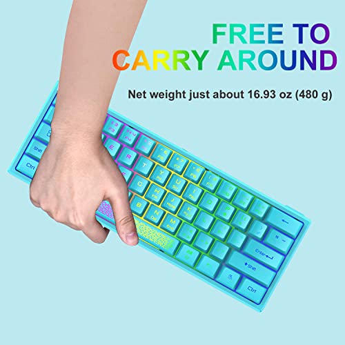 ZIYOU LANG K61 60% Percent Gaming Keyboard, Compact RGB Chroma Backlit STK61-Wired Mechanical Feel Membrane Keyboard, UK Layout Pro Mini 62 Keys, Waterproof, for PS4 XBOX PC Laptop Mac/Blue