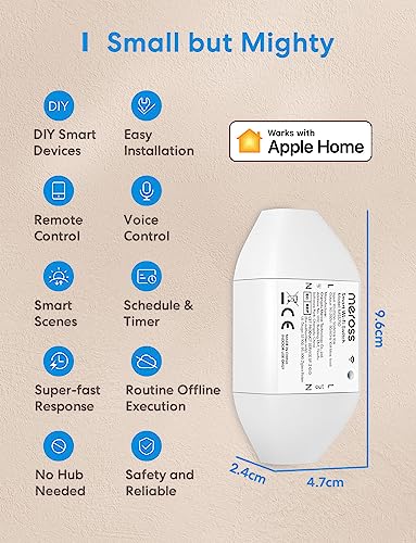 Meross WiFi Smart Switch Works with Apple HomeKit, DIY Smart Switch Module Remote and Voice Control Compatible with Alexa, Google Home, SmartThings, DIY Smart Switch for Electrical Appliances 2 Pack