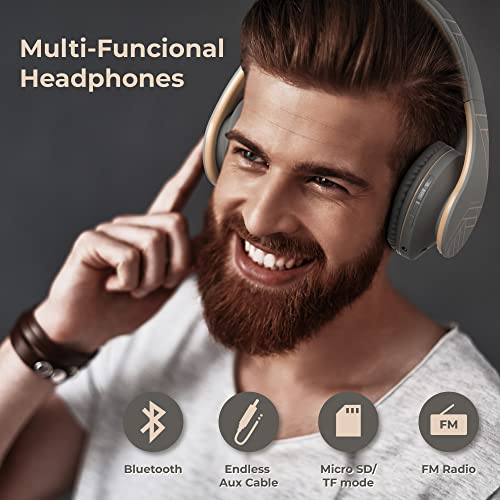 PowerLocus Bluetooth Headphones Over Ear, Wireless Headphones with Microphone, Foldable Headphone, Soft Memory Foam Earmuffs & Lightweight, Micro SD/TF, FM Radio for iPhone/Android/Tablet/PC/TV