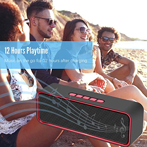 Kolaura Portable Wireless Speaker, Bluetooth 5.0 Speaker with 3D Stereo HiFi Bass, 1500mAh Battery, 12 Hour Playtime (Red)