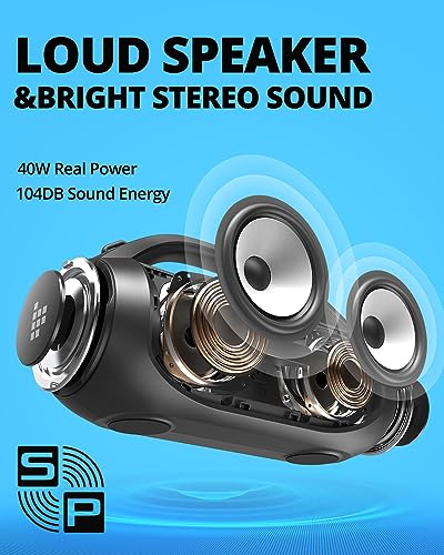 Tronsmart Bang SE Bluetooth Speaker with Shoulder Strap, 40W Portable Outdoor speaker, 24H Playtime, Bluetooth 5.3, IPX6 Waterproof, AUX, Micro SD/TF Card Slot, USB playback, LED Light, EQ for Party