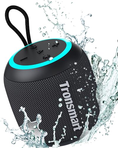 Tronsmart T7 Mini Portable Bluetooth Speaker, Wireless Speaker with 18-Hour Playtime, IPX7 Waterproof, LED Light, Wireless Stereo Pairing, for Outdoors, Home, Travel, (Black)