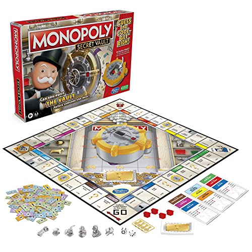 Monopoly Secret Vault Board Game for Kids Ages 8 and Up, Family Board Game for 2-6 Players, Includes Vault