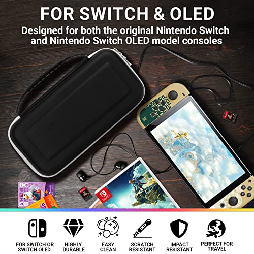 Orzly Travel Case for Nintendo Switch Oled model and standard Switch console with accessories and Games storage compartment - Easy Clean Case Gift Boxed Edition