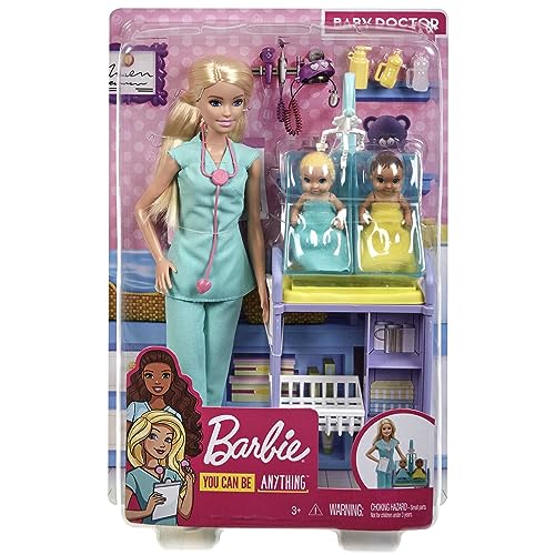 Barbie You Can Be Anything Doll, Baby Doctor Playset with Blonde Barbie Doll, 2 Baby Dolls, Doctor Accessories and Doll Accessories, Toys for Age 3 to 7, One Doll and Two Infant Dolls, GKH23