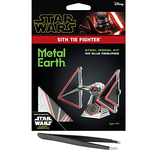Fascinations Metal Earth Star Wars Rise of Skywalker Sith Tie Fighter 3D Metal Model Kit Bundle with Tweezers