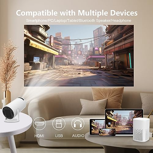 LQWELL® Projector, Mini Projector, Supports Wifi 6, BT5.0 With 11.0 Android OS, Automatic Keystone Correction, 180 Degree, 130 Inch Display For Phone/PC/Lap/PS5/Stick, 4K Home Cinema Projector HDMI