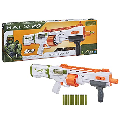 Nerf Halo Bulldog SG Dart Blaster - Pump-Action, Rotating 10-Dart Drum, Tactical Rails, 10 Official Nerf Elite Darts, Skin Unlock Code