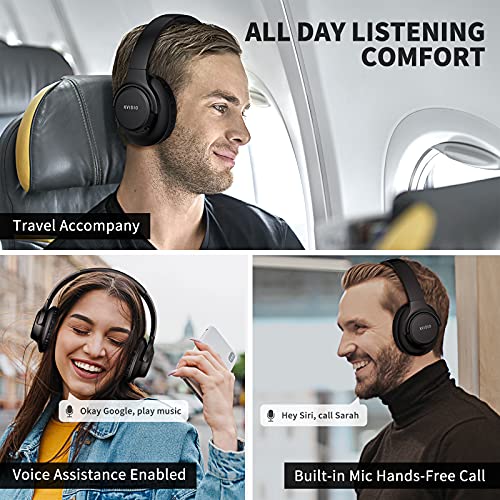 KVIDIO Bluetooth Headphones Over Ear, 65 Hours Playtime Wireless Headphones with Microphone, Foldable Lightweight Headset with Deep Bass,HiFi Stereo Sound for Travel Work PC Cellphone (Black)