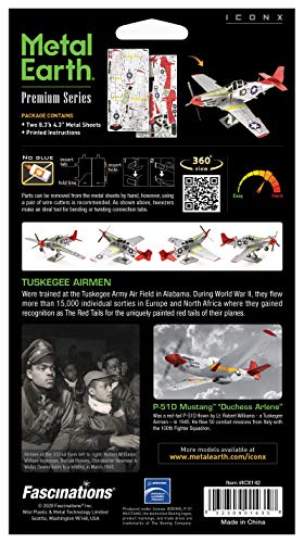 Metal Earth Fascinations Premium Series Tuskegee Airmen P-51D Mustang Red Tail 3D Metal Model Kit Bundle with Tweezers