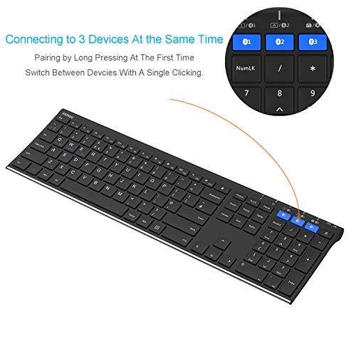 Arteck Universal Bluetooth Keyboard Stainless Steel Full Size UK Layout Wireless Keyboard for Windows, iOS, Android, Computer Desktop PC Laptop Surface Tablet Smartphone Built in Rechargeable Battery