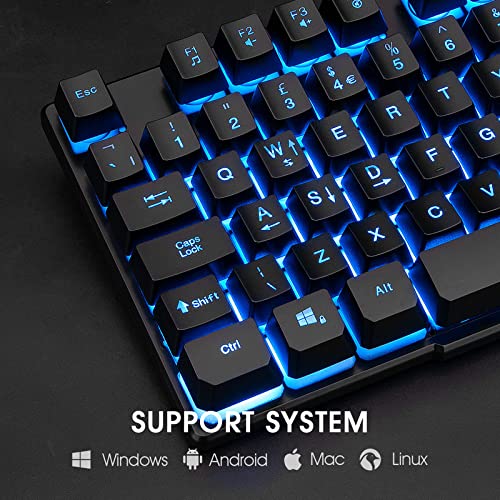 Rii RK108 Gaming Keyboard and Mouse Set,Wired LED Light Up Keyboard Mouse with 3 Colors Backlit (Red/Purple/Blue),Compatible with PC,Laptop,Windows,Gamer,Xbox one,PS4,PS5-UK Layout