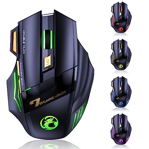 VEGCOO Wireless Gaming Mouse, C8 Rechargeable Silent Click Wireless Mouse with 2.4G USB Receiver, up to 4800 DPI Adjustable, Double Click for PC/Mac Gamer, Laptop and Desktop