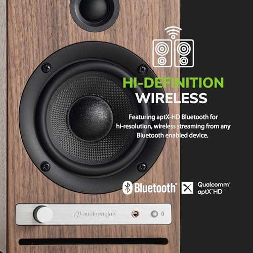 Audioengine HD3 Wireless Speakers with Bluetooth - 60W Powered Computer Speakers for Desktop Monitor and Home Music System with aptX HD Bluetooth, AUX, USB, RCA, 24-bit DAC (Walnut, Pair)