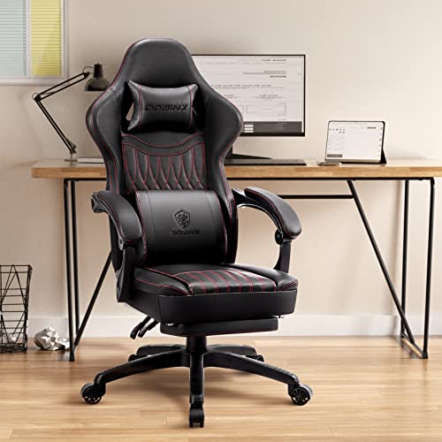 Dowinx Gaming Chair with Spring Cushion,Racing Gamer Chair with Massage Lumbar Support, Ergonomic Gaming Armchair with Footrest Office Chair PU Leather Black