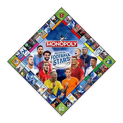 Winning Moves Football Stars Monopoly Board Game, Play with Cristiano Ronaldo, Lionel Messi, Neymar, Harry Kane and Salah, Perfect for the World Cup, gift and toy for boys and girls aged 8 plus