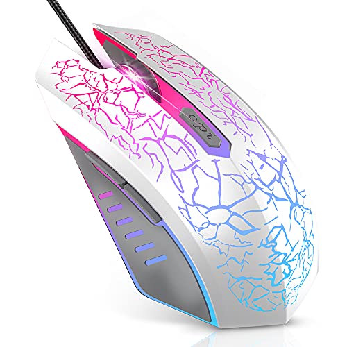 VersionTech Gaming Mouse, Wired USB Optical Mouse with 3600 DPI, 6 Buttons for Computer PC Laptop, RGB Gaming Mice 4 Adjustable DPI Levels with 7 Auto Changing Colors for Pro Gamer, White