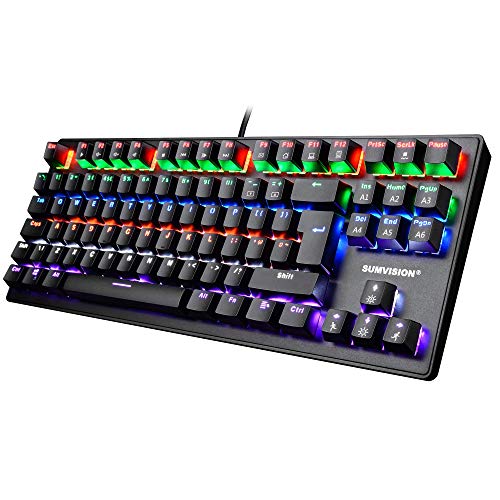 Sumvision Acies Mechanical LED Gaming Keyboard Full Tenkeyless Tkl Multicolour Illuminated 100% Anti-Ghosting for Windows PC Laptops Programmable Macro & Gaming Software Suite UK Layout PC