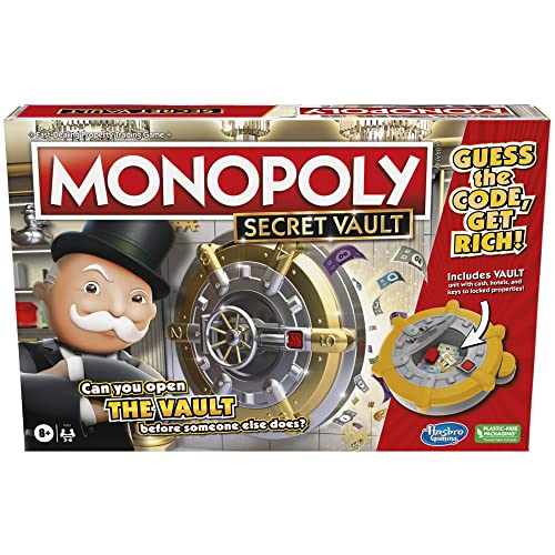 MONOPOLY Secret Vault Board Game for Kids Ages 8 and Up, Family Board Game for 2-6 Players, Includes Vault