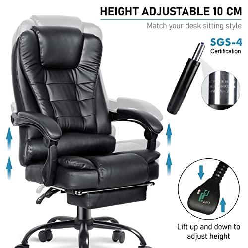 Blisswood Executive Office Chair For Home, 2 Point Massage Office Chair With Footrest & Lumbar Support, Recliner Computer Desk Chair, Ergonomic Swivel Gaming Chair Black For Home Office