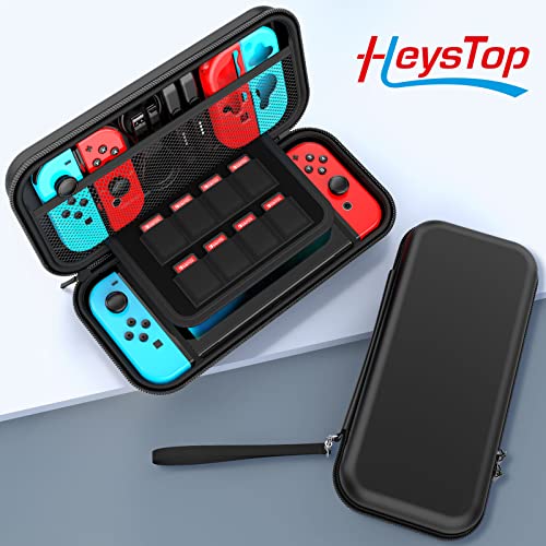 HEYSTOP Case Compatible with Nintendo Switch Carry Case Pouch with Switch Cover Case HD Switch Screen Protector Thumb Grips Caps for Nintendo Switch Console Accessories