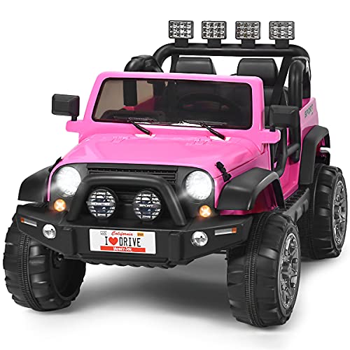 Maxmass Kids Electric Car, 12V Battery Powered Ride on Car with Remote Control, USB/TF/AUX, LED Lights, Music, Horn, 4 Suspension Wheels, 2-Seater Children Electric Vehicle for Boys Girls (Pink)