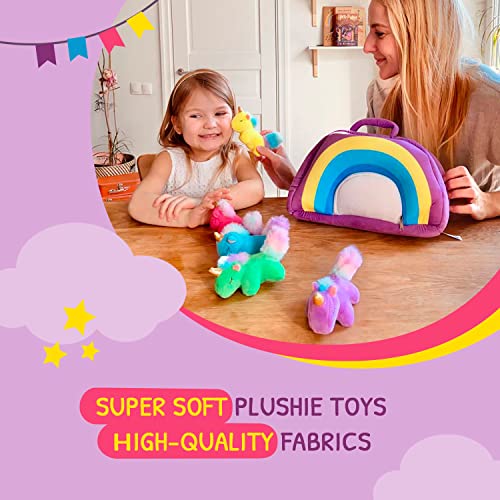 Unicorn Stuffed Plush Soft Animals Toys for Girls and Boys with Rainbow Bag Cute Animal Baby Toy Set for Kids age 4-8 with Surprise Egg Travel Size Christmas