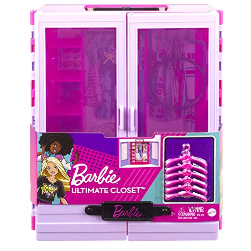 Barbie Fashionistas Ultimate Closet Accessory, Translucent Doors, Storage Spaces, Fold-out Rack, 6 Hangers, Great Gift for 3 Years Old & Up