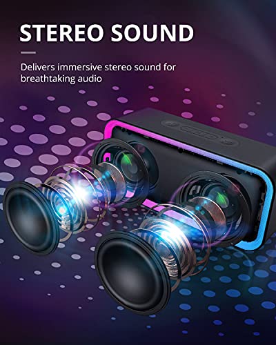 MEGUO 2023 RGB Lights Bluetooth Speaker, 10W Small Portable Wireless Bluetooth Speaker w/HD Stereo, IPX5 Waterproof, 18H Playtime, Mic, TF Card, Mini Speakers for Home Garden Party Camping Travel