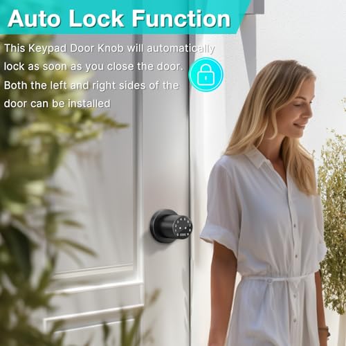 FITNATE Keypad Door Knob, Touch-Screen Digital Door Lock for Keyless Entry, Electronic Door Lock with Spare Keys, Easy to Operate and Install,15 User Passcode for Bedroom, Home and Office,Black