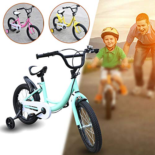 WSIKGHU 16 Inch Kids Bike, Boys/Girls Bikes with Training Wheels Suitable for children 105cm to 135cm tall (generally 5-8 years old) Gifts for Children (Green)