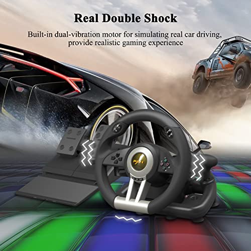 PXN V3 PRO Gaming Steering Wheel and Pedals, 180° Racing Wheel with Vibration Feedback,Xbox Steering Wheel, Gaming Wheel for PC, PS3, PS4, Xbox One, Xbox Series X/S, Switch -Black