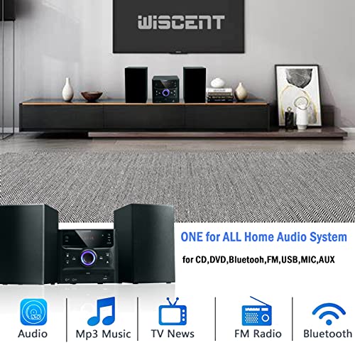 WISCENT Hi-Fi Compact Stereo Systems with Bluetooth, FM Radio,CD Player,Micro DVD Player for Home,USB-MP3 Playback,AUX,MIC,Remote Control,30W, Hi Fi Music System,DSP-Tech