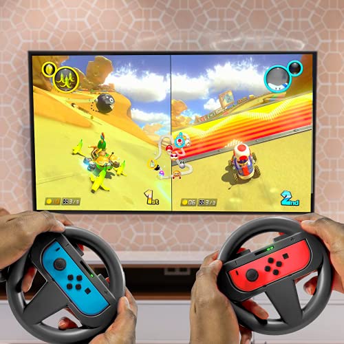 Orzly Steering Wheels for Nintendo Switch & OLED Joy-Cons, Racing Wheels for Mario Kart 8 Deluxe [Mariokart Switch Steering Wheel Joycon Controller Attachment Accessories]-TWIN PACK [2X Black Wheels]