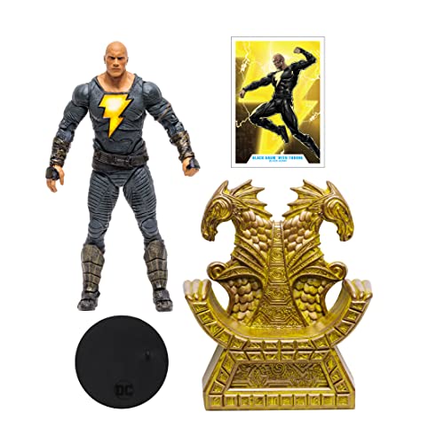 McFarlane Toys, 7-Inch DC Black Adam Action Figure with 22 Moving Parts, Collectible DC Black Adam Movie Figure with Throne, Stand Base and Unique Collectible Character Card – Ages 12+