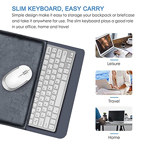 Compact Wireless Keyboard and Mouse Combo, 2.4G Portable Small Cordless Keyboard & Mouse Set UK QWERTY Layout for PC Computer Laptop, White and Silver