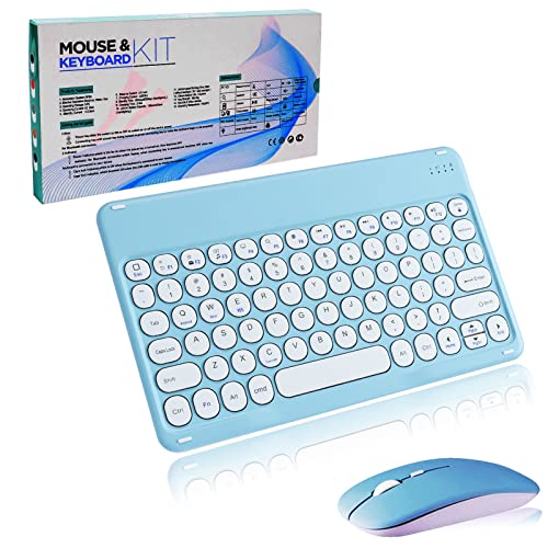 Wireless Keyboard and Mouse,Bluetooth Keyboard and Mouse Set Rechargeable Mini Small Keyboard Silent Mouse 10inch Compact Flat Keyboard for Computer/iPad/PC/Tablet/Surface/Mac/Microsoft/Android(blue）