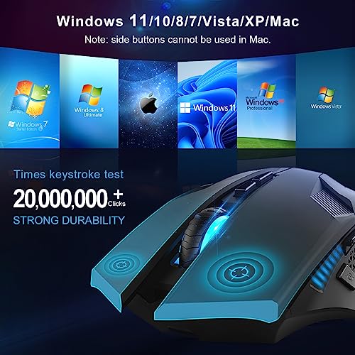 TECKNET Wireless Gaming Mouse 2.4G Optical USB Computer Mice, 8 Buttons, 4800DPI Nano Receiver for Win11, Win10, Win8, Win7, Windows XP, Vista, MAC