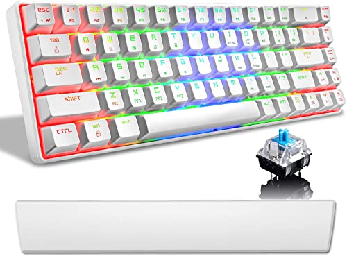 60% Mechanical Gaming Keyboard Type C Wired 68 Keys LED Backlit USB Waterproof Keyboard 18 Chroma RGB Backlight Full Anti-ghosting Keys + Ergonomic PU Leather Anti-Slip Memory Foam Wrist Rest (White)