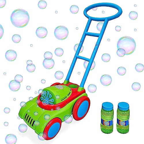 Bubble Mania Bubble Lawn Mower Toy - Friction Powered, No Batteries Required - Bubble Mower For Kids - Kids Garden Toys - Kids Toy Bubble Lawnmower - Toddler Outdoor Garden Toys For 2 Year Olds Plus